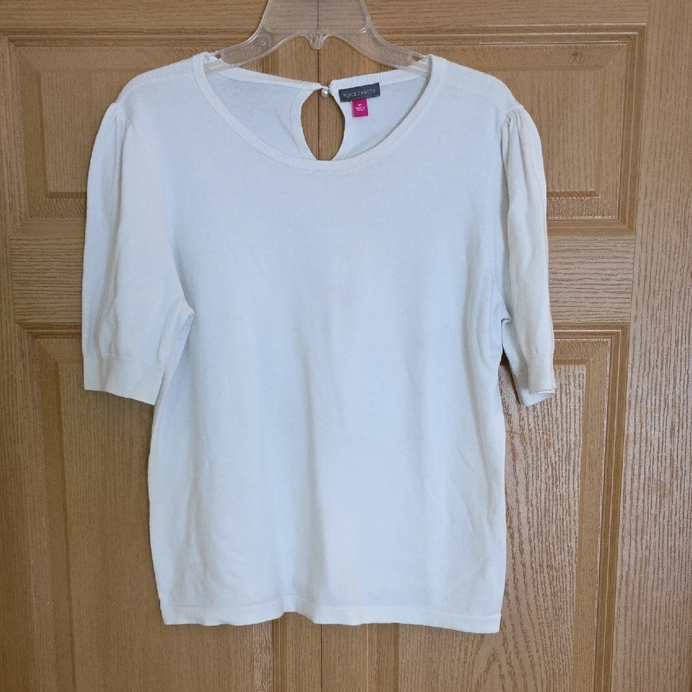 Vince Camuto White‎ Puff Sleeve Blouse with Cut Out